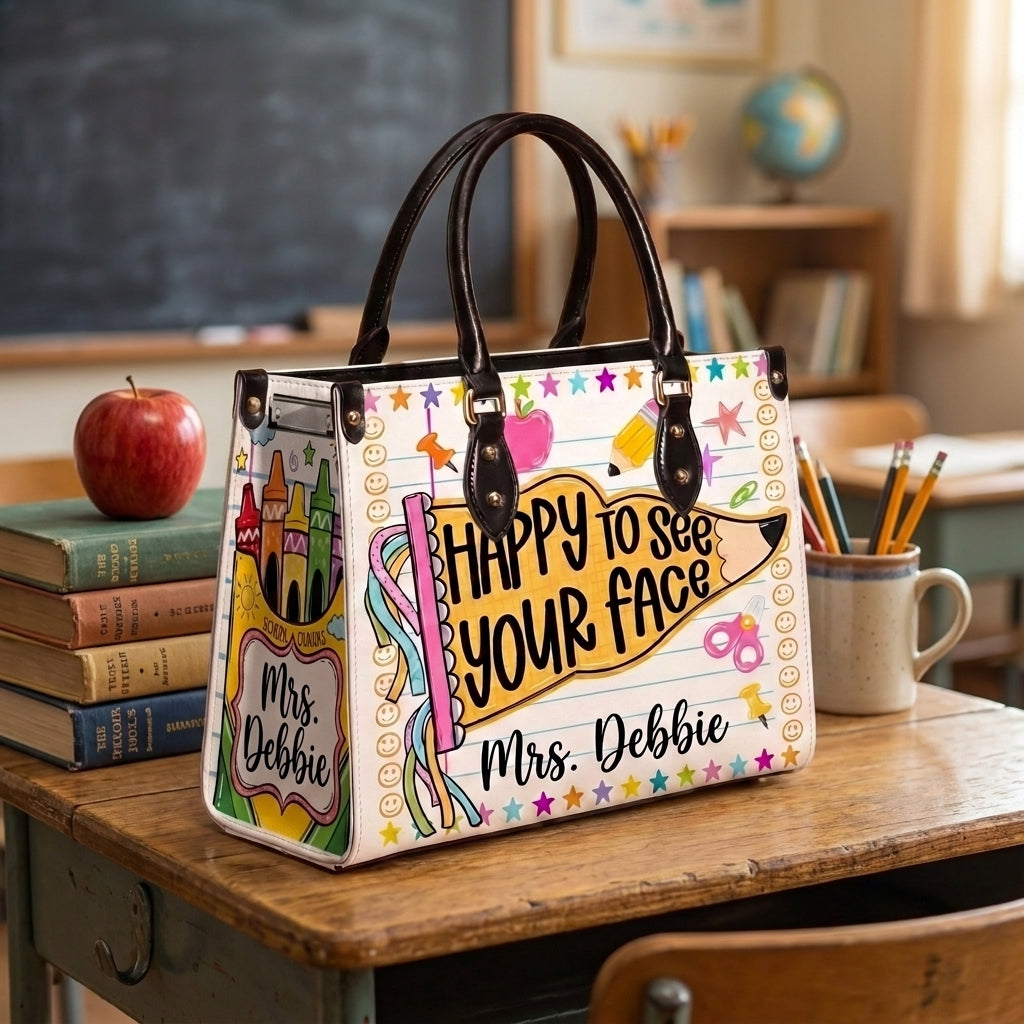 Happy To See Your Face Personalized Leather Bag + FREE Matching Leather Wallet