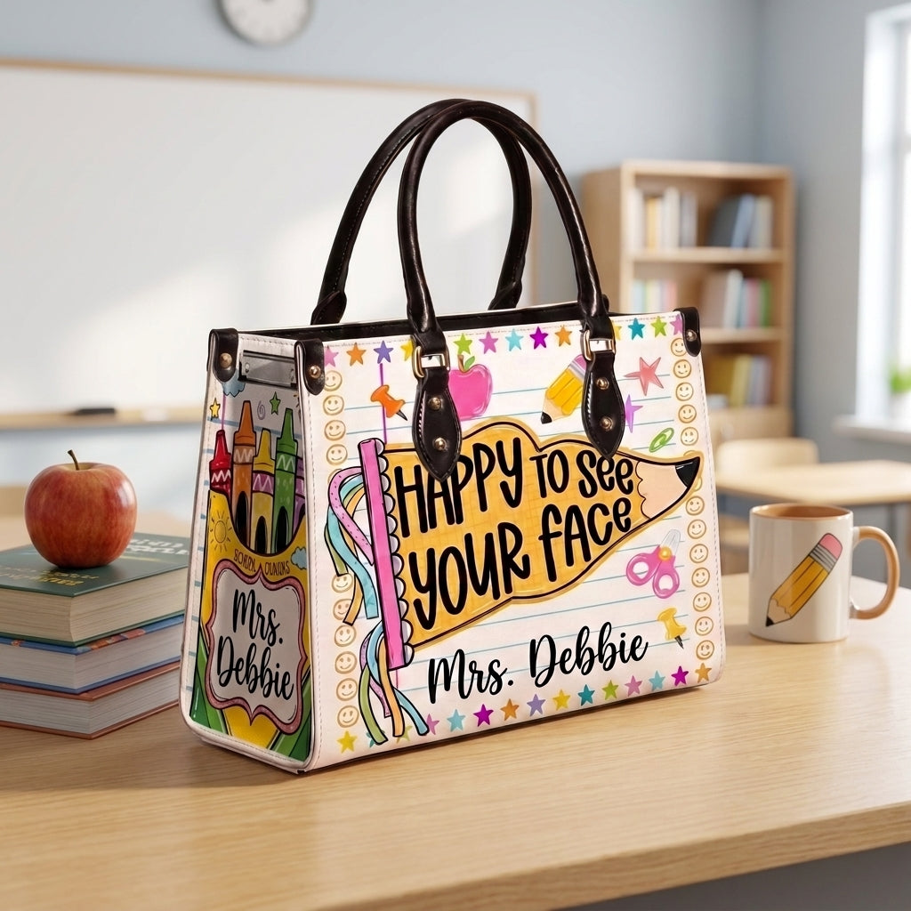 Happy To See Your Face Personalized Leather Bag + FREE Matching Leather Wallet