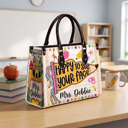 Happy To See Your Face Personalized Leather Bag + FREE Matching Leather Wallet