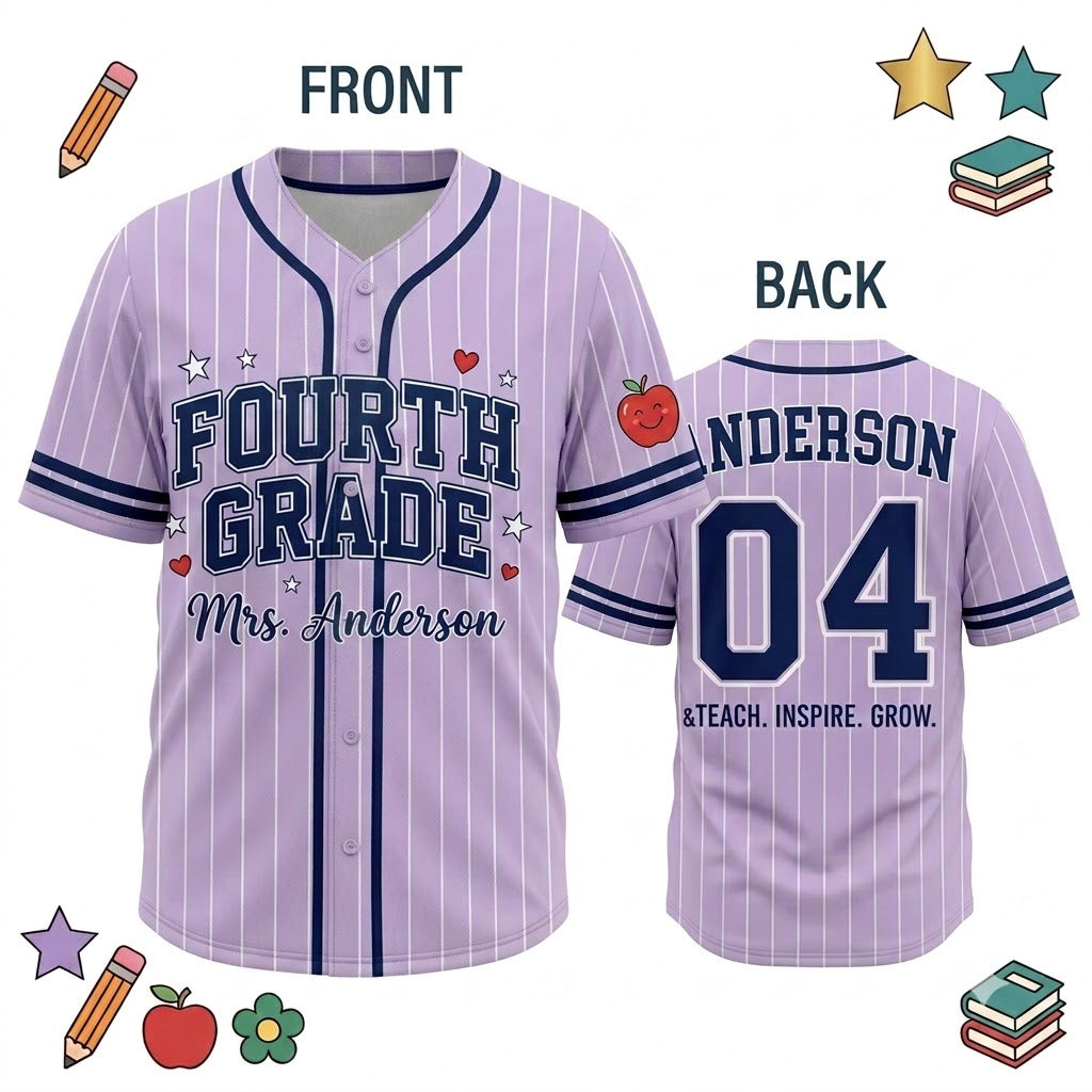 Custom Teacher Baseball Jersey v2, Personalized Grade Level & Name Pinstripe Shirt, Back to School Teacher Outfit, Cute Teacher Gift Idea