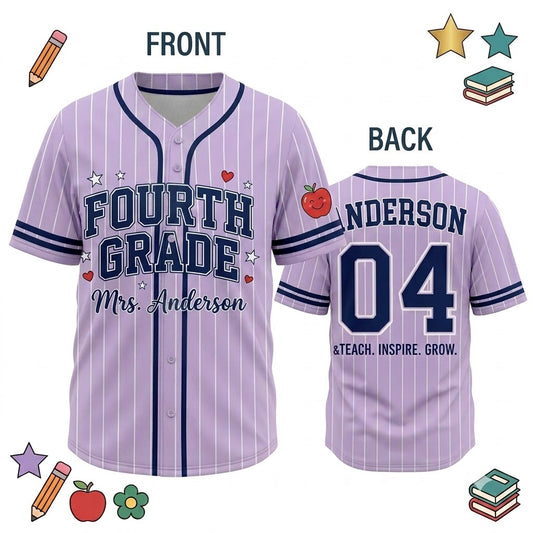 Custom Teacher Baseball Jersey v2, Personalized Grade Level & Name Pinstripe Shirt, Back to School Teacher Outfit, Cute Teacher Gift Idea