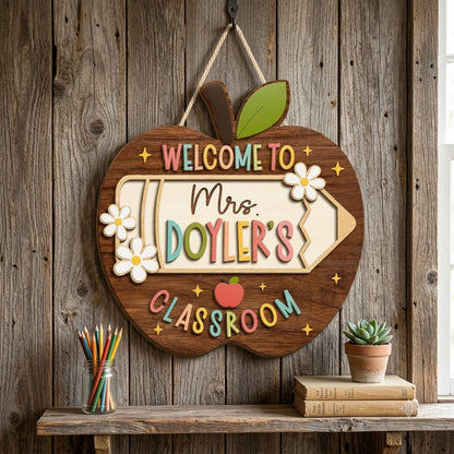 Personalized Apple Teacher Name Door Sign, 3D Welcome Door Hanger, Back to School Classroom Decor, Teacher Appreciation Gifts, Teacher Gift