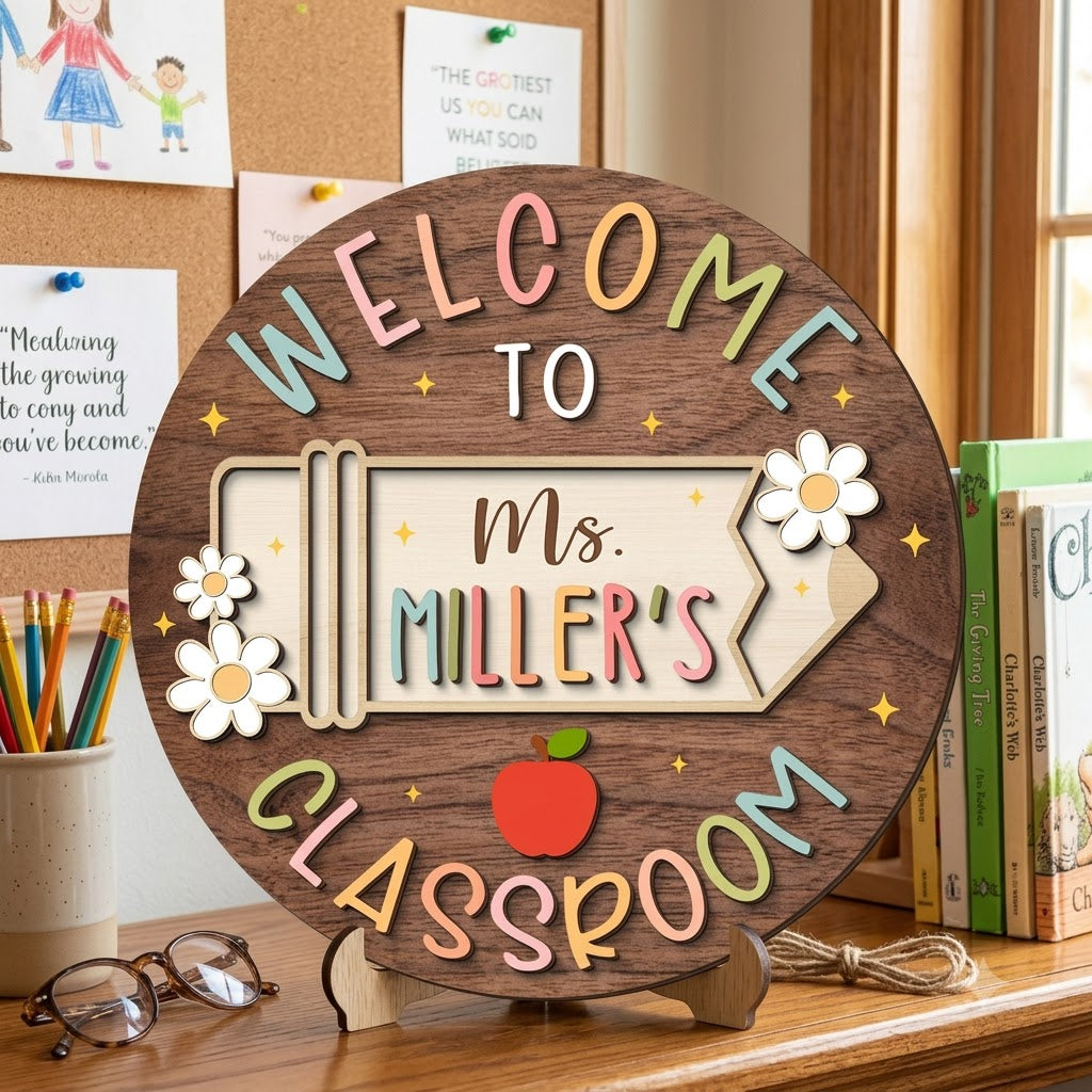 Personalized 3D Teacher Name Door Sign: Teacher Appreciation Gifts, Classroom Decor