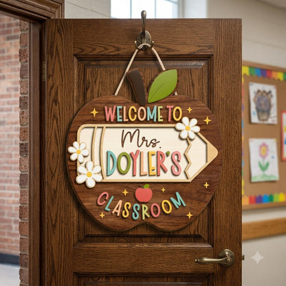 Personalized Apple Teacher Name Door Sign, 3D Welcome Door Hanger, Back to School Classroom Decor, Teacher Appreciation Gifts, Teacher Gift