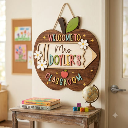 Personalized Apple Teacher Name Door Sign, 3D Welcome Door Hanger, Back to School Classroom Decor, Teacher Appreciation Gifts, Teacher Gift