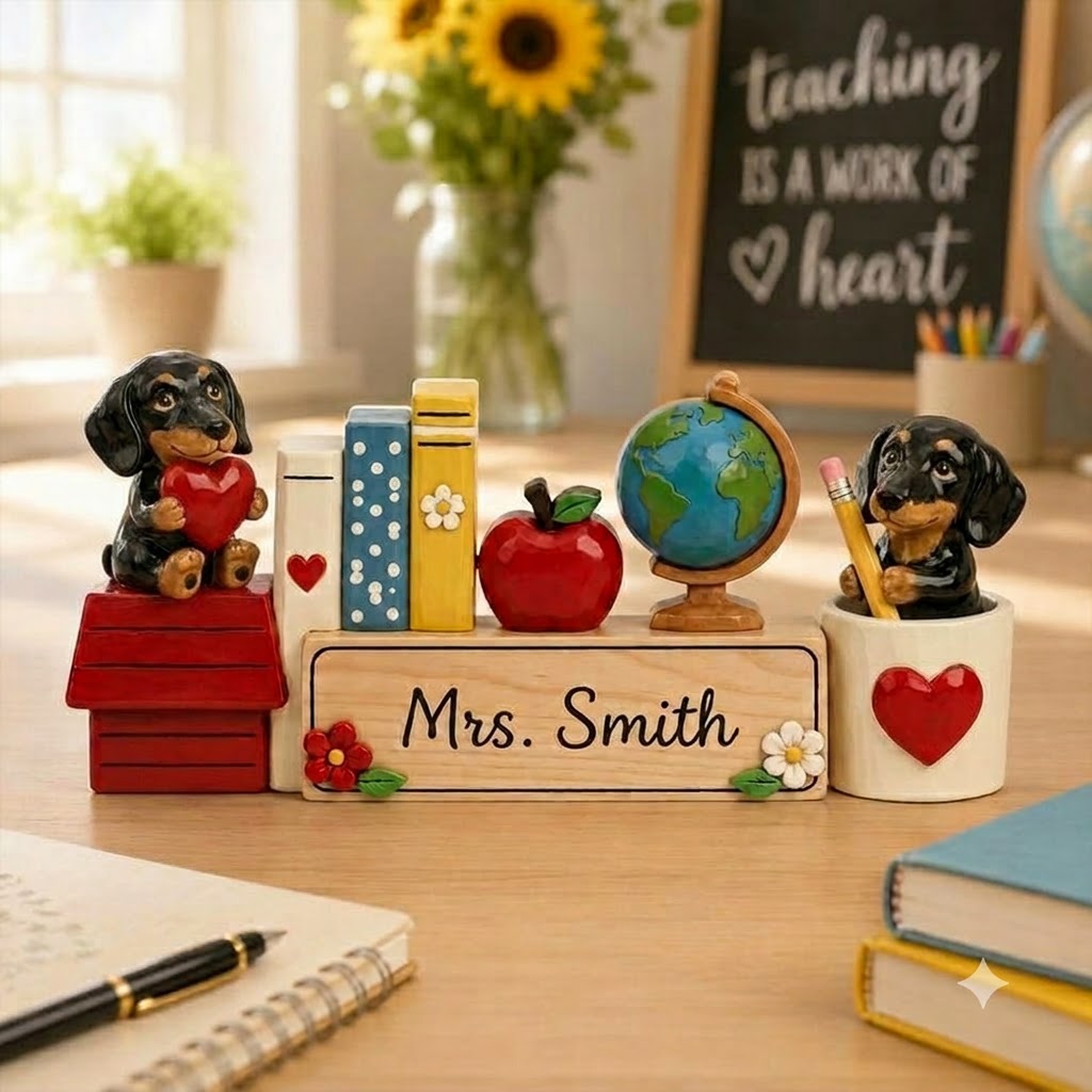 Pancarte de bureau personnalisée pour professeur, Cadeau mignon pour professeur avec motif chien, Plaque nominative personnalisée pour salle de classe, Remerciement pour professeur, Décoration de bureau pour la rentrée scolaire