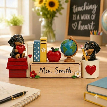 Pancarte de bureau personnalisée pour professeur, Cadeau mignon pour professeur avec motif chien, Plaque nominative personnalisée pour salle de classe, Remerciement pour professeur, Décoration de bureau pour la rentrée scolaire