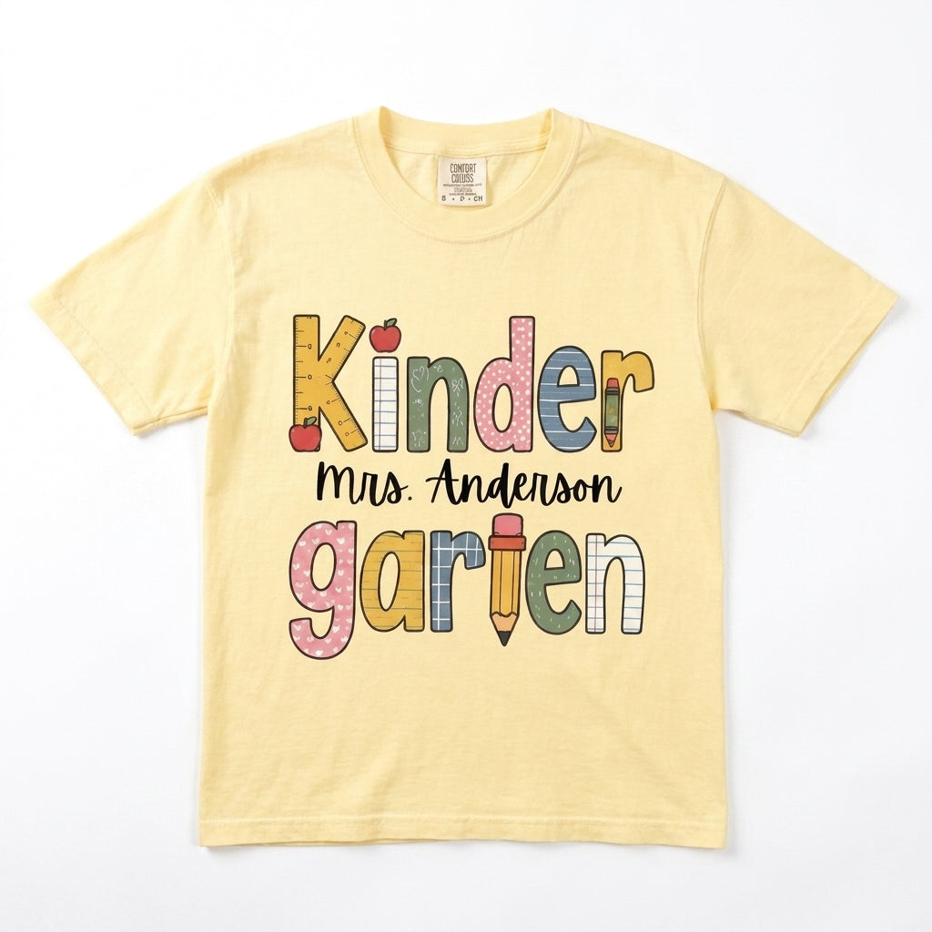 Comfort Colors Custom Kindergarten Teacher Shirt, Teaching Shirt, Personalizable Kindergarten Shirt, Custom Teaching Shirts, New TeacherGift