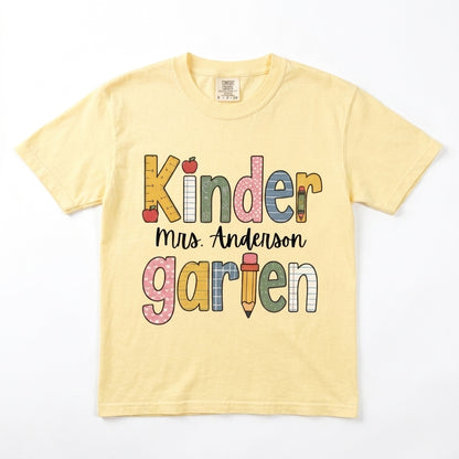 Comfort Colors Custom Kindergarten Teacher Shirt, Teaching Shirt, Personalizable Kindergarten Shirt, Custom Teaching Shirts, New TeacherGift