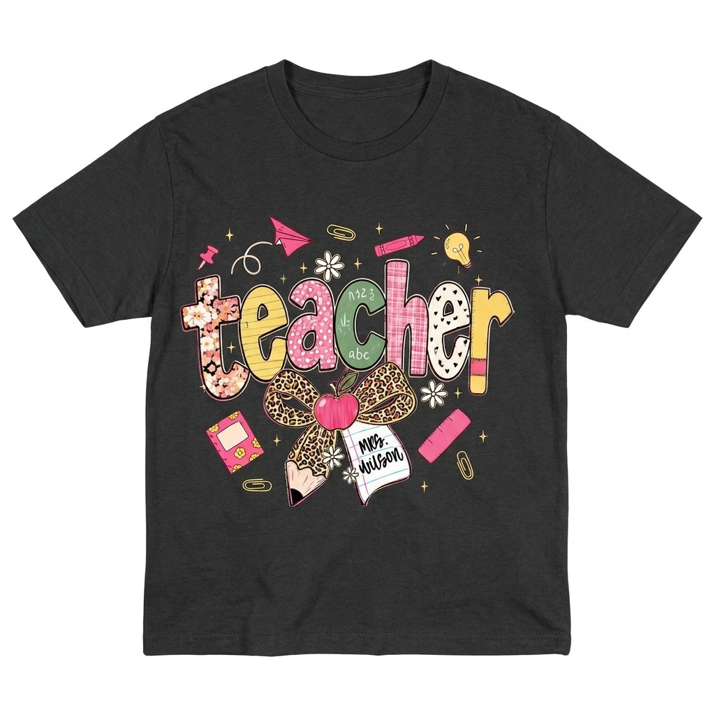 Custom Teach Teacher Leopard Fall Comfort Colors® T Shirt | Personalized Teacher Fall TShirt | Y2K Fall Teacher Appreciation Shirt Gift