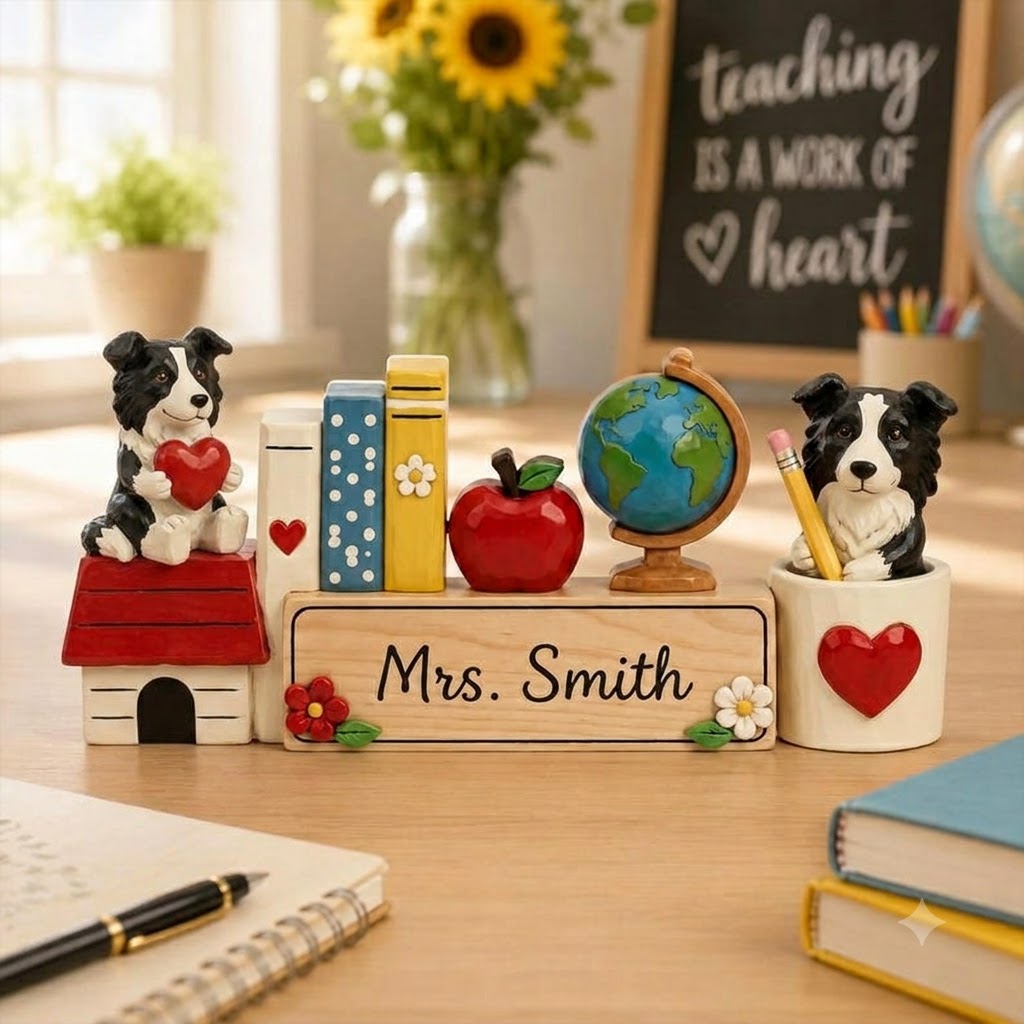 Pancarte de bureau personnalisée pour professeur, Cadeau mignon pour professeur avec motif chien, Plaque nominative personnalisée pour salle de classe, Remerciement pour professeur, Décoration de bureau pour la rentrée scolaire