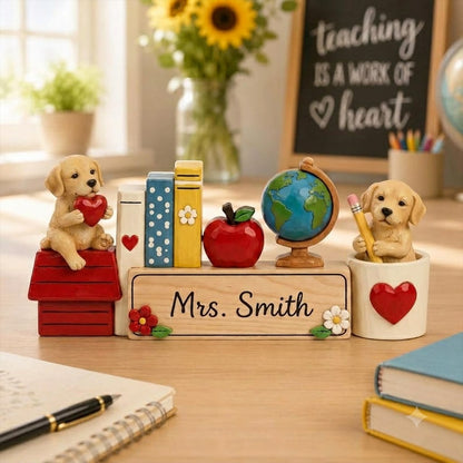 Pancarte de bureau personnalisée pour professeur, Cadeau mignon pour professeur avec motif chien, Plaque nominative personnalisée pour salle de classe, Remerciement pour professeur, Décoration de bureau pour la rentrée scolaire