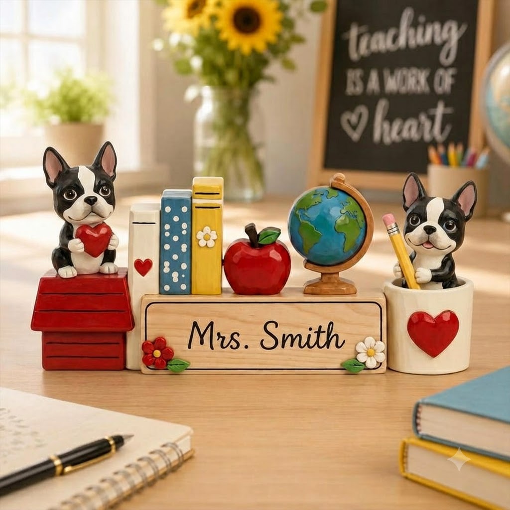 Pancarte de bureau personnalisée pour professeur, Cadeau mignon pour professeur avec motif chien, Plaque nominative personnalisée pour salle de classe, Remerciement pour professeur, Décoration de bureau pour la rentrée scolaire