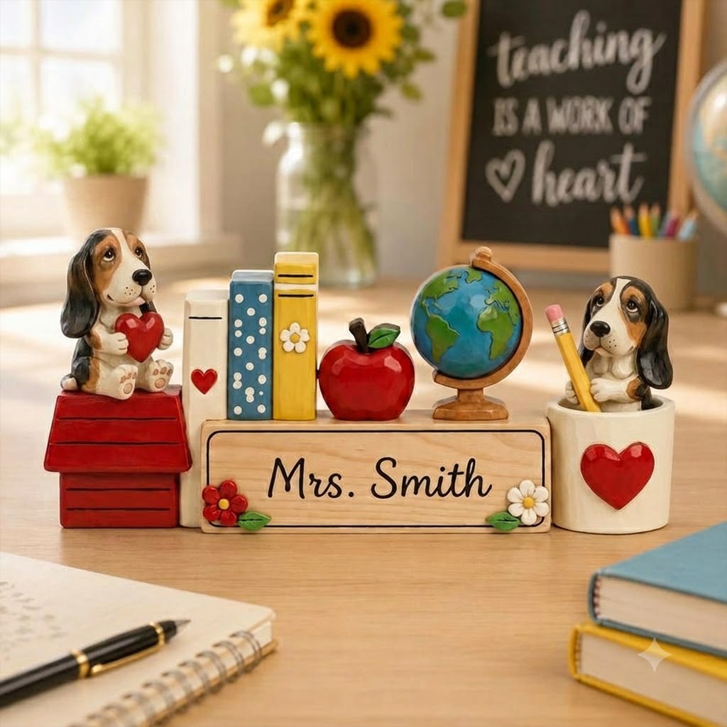 Pancarte de bureau personnalisée pour professeur, Cadeau mignon pour professeur avec motif chien, Plaque nominative personnalisée pour salle de classe, Remerciement pour professeur, Décoration de bureau pour la rentrée scolaire