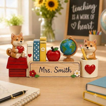 Pancarte de bureau personnalisée pour professeur, Cadeau mignon pour professeur avec motif chien, Plaque nominative personnalisée pour salle de classe, Remerciement pour professeur, Décoration de bureau pour la rentrée scolaire