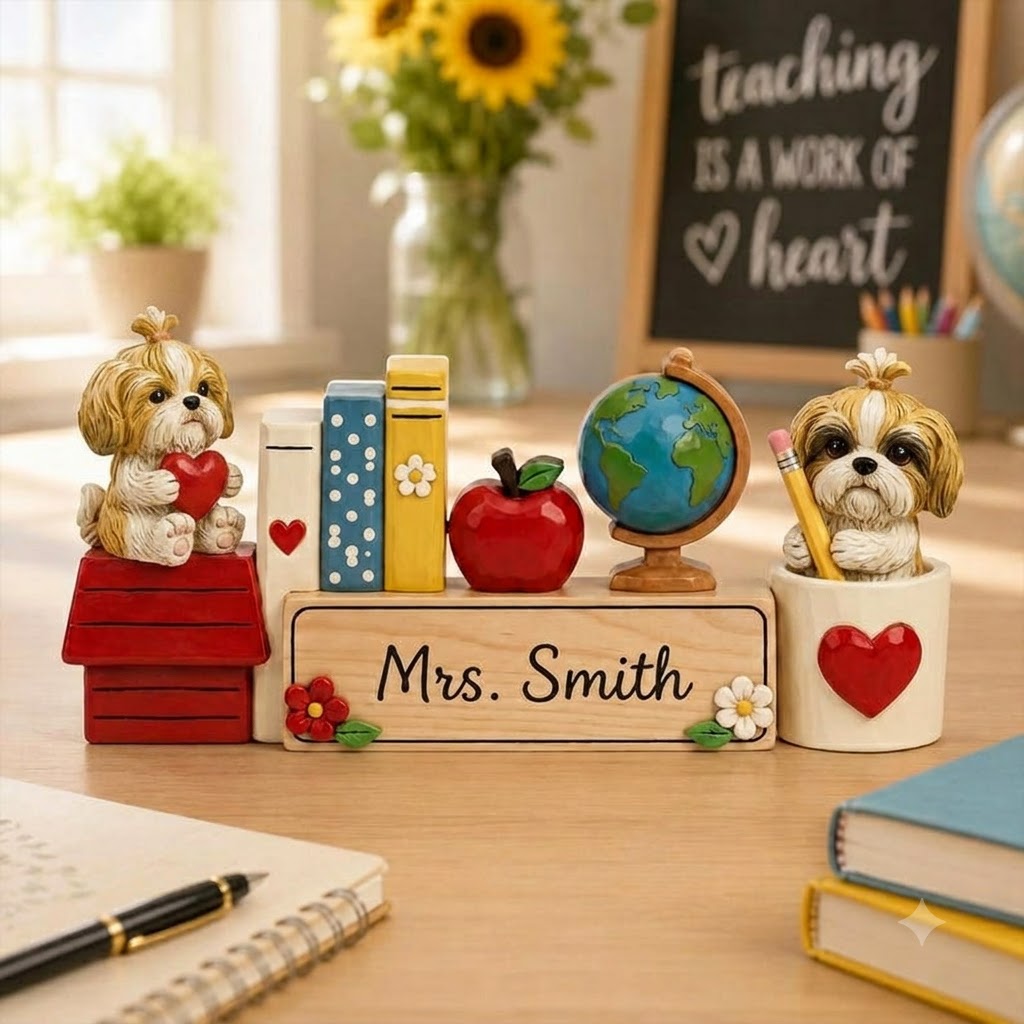Pancarte de bureau personnalisée pour professeur, Cadeau mignon pour professeur avec motif chien, Plaque nominative personnalisée pour salle de classe, Remerciement pour professeur, Décoration de bureau pour la rentrée scolaire