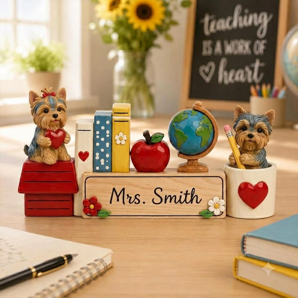Pancarte de bureau personnalisée pour professeur, Cadeau mignon pour professeur avec motif chien, Plaque nominative personnalisée pour salle de classe, Remerciement pour professeur, Décoration de bureau pour la rentrée scolaire