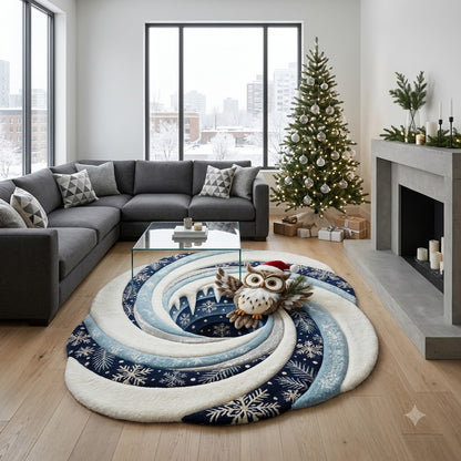 3D Christmas Owl Rug – Snowflake Winter Wonderland Custom Shape Area Rug