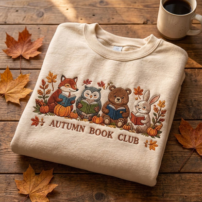 Autumn Book Club Embroidered Sweatshirt, Fall Book Lover Sweatshirt, Cozy Reading Sweater, Pumpkin Books Sweatshirt, Bookworm Gift