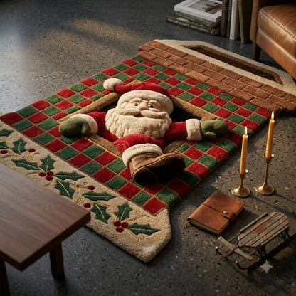 Santa Claus Christmas Rug, 3D Custom Shape Holiday Rug, Personalized Christmas Floor Mat, Festive Santa Home Decor, Xmas Gift