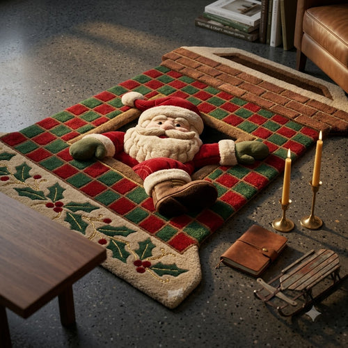 Santa Claus Christmas Rug, 3D Custom Shape Holiday Rug, Personalized Christmas Floor Mat, Festive Santa Home Decor, Xmas Gift