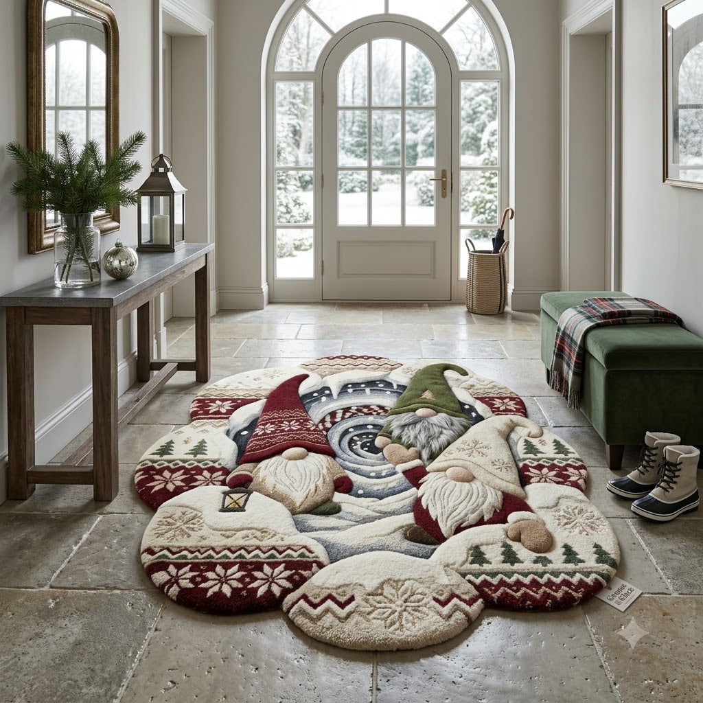 Christmas Gnome Rug, 3D Custom Shape Holiday Rug, Scandinavian Winter Floor Mat, Gnome Christmas Home Decor, Xmas Gift