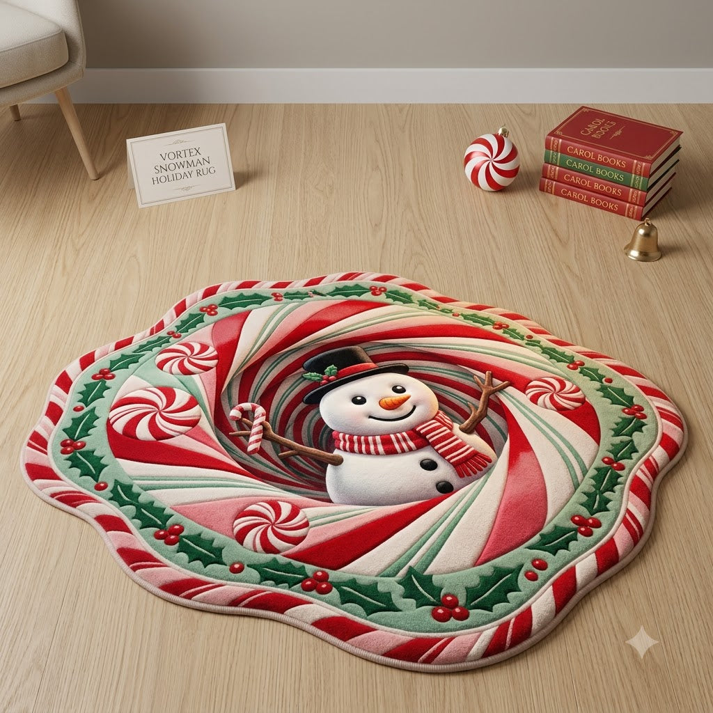 Snowman Christmas Rug, 3D Candy Cane Custom Shape Rug, Holiday Floor Mat, Christmas Home Decor, Winter Wonderland Gift