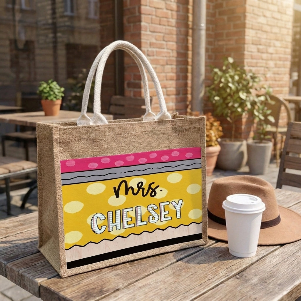Personalized Teacher Jute Tote Bag, Back To School Canvas Gift Bag,Small Medium Large,Teacher Appreciation Gift