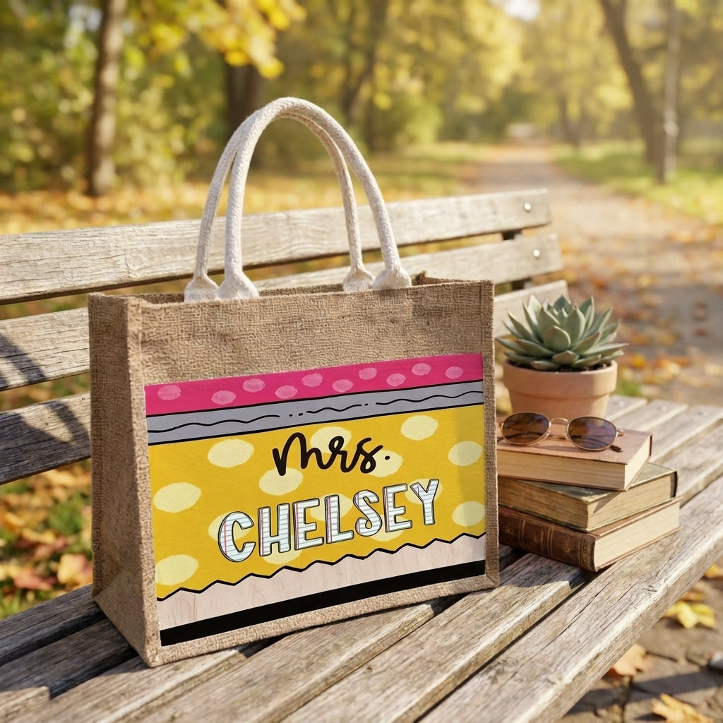 Personalized Teacher Jute Tote Bag, Back To School Canvas Gift Bag,Small Medium Large,Teacher Appreciation Gift