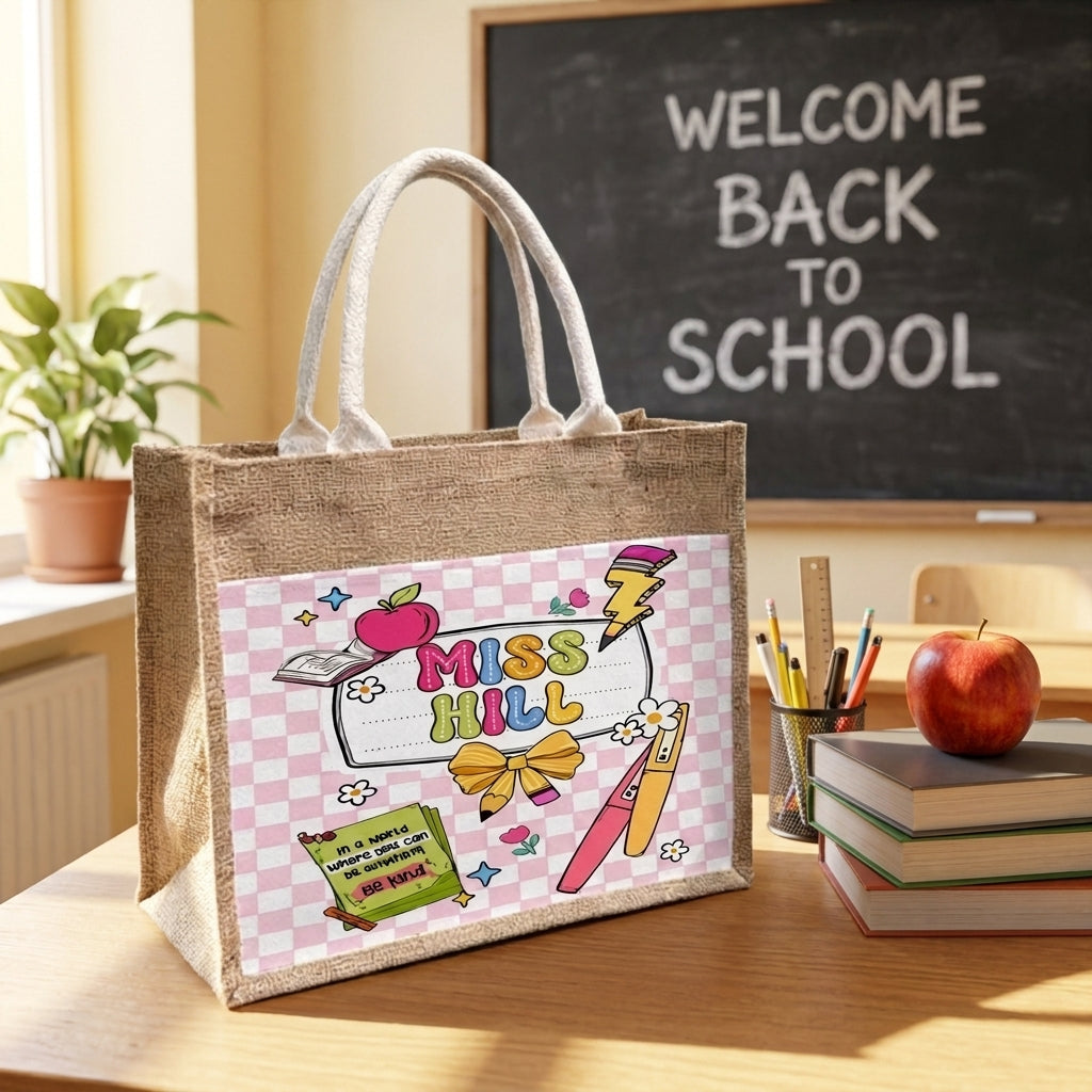Personalized Teacher Tote Bag,Custom Name Jute Tote Bag,Teacher Appreciation Gift