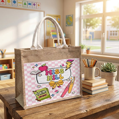 Personalized Teacher Tote Bag,Custom Name Jute Tote Bag,Teacher Appreciation Gift
