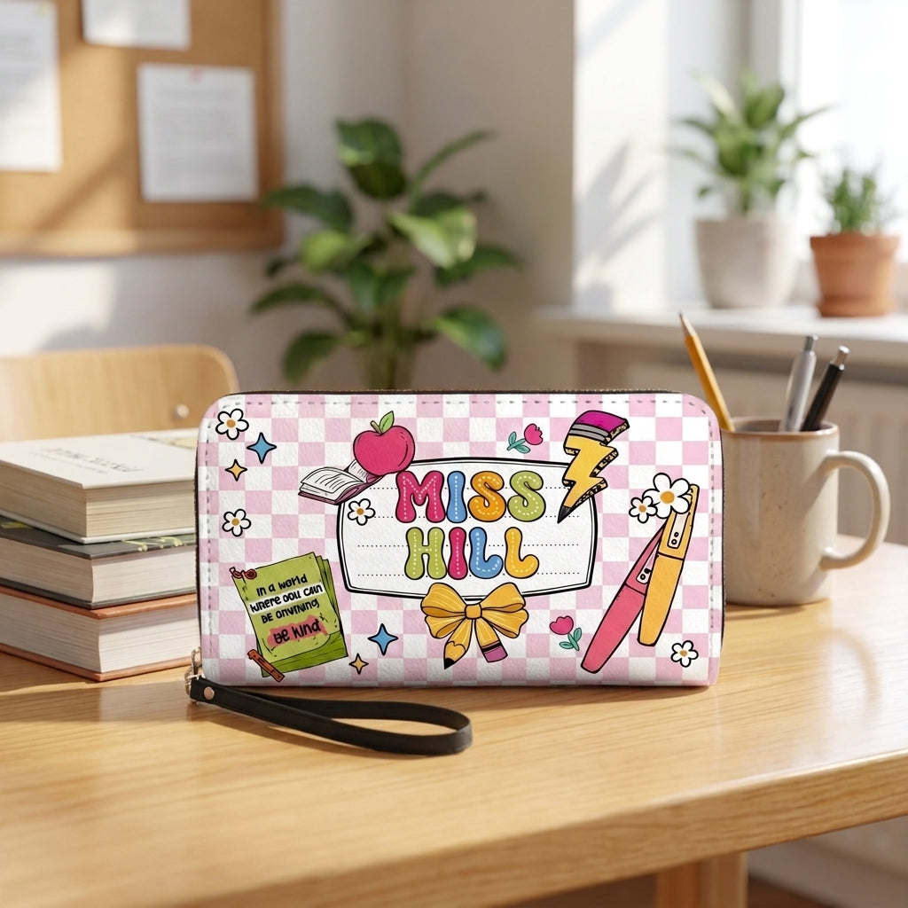 Lovely Teacher Name Personalized Leather Bag + FREE Matching Leather Wallet