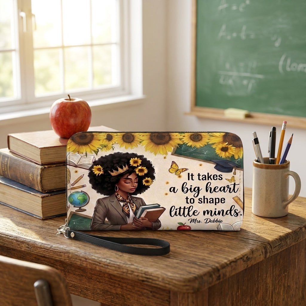Sunflower Big Heart to Shape Little Minds Personalized Leather Bag + FREE Matching Leather Wallet