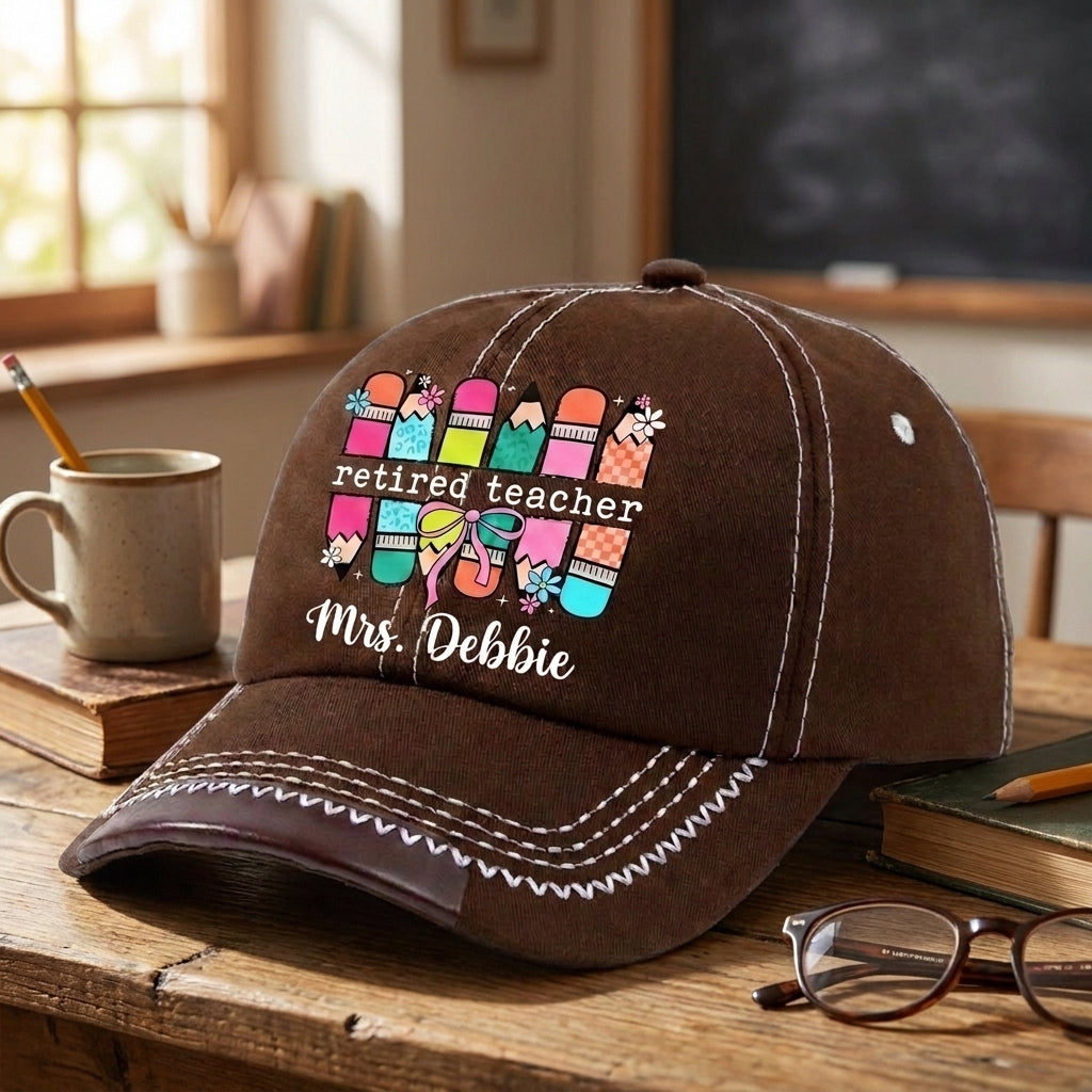 Retired Teacher Personalized Vintage Soft Baseball Cap