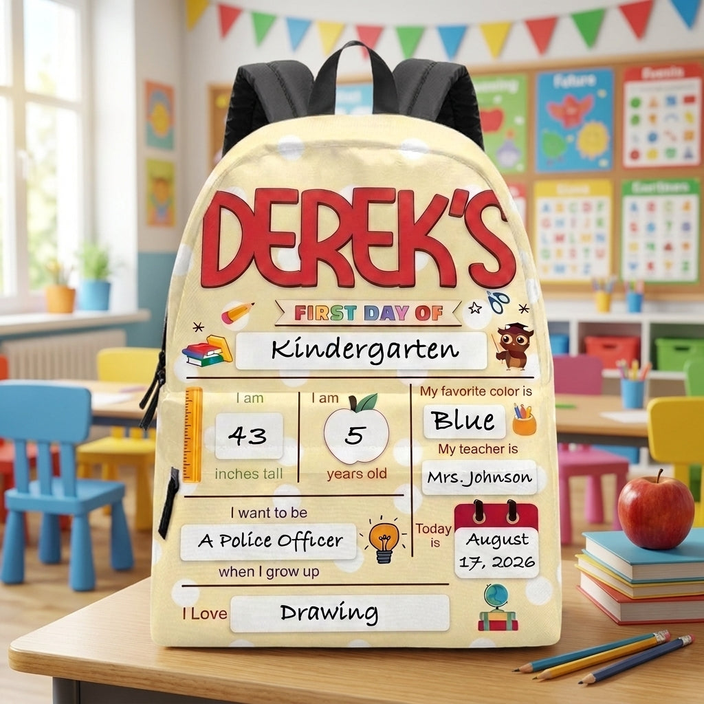First Day Of School Yellow Personalized  Backpack