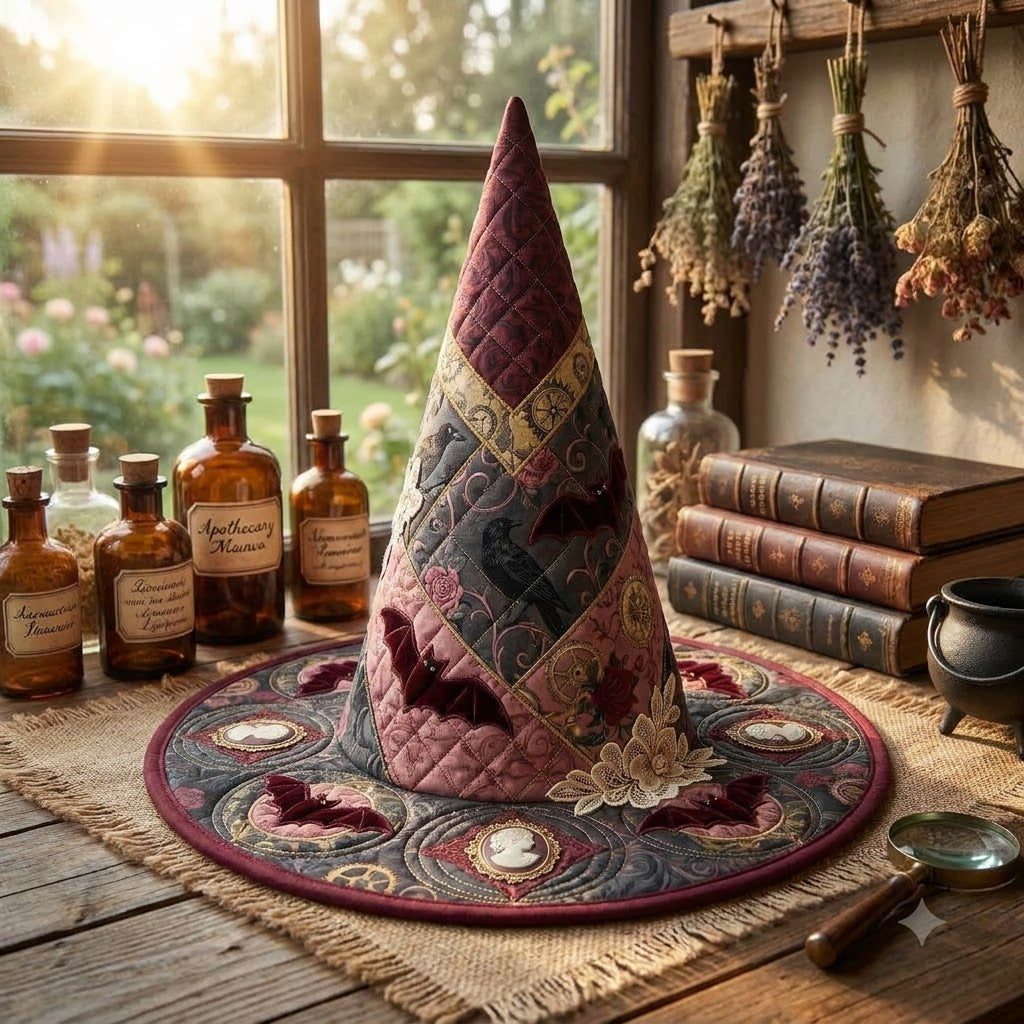 Gothic Raven Quilted Witch Hat