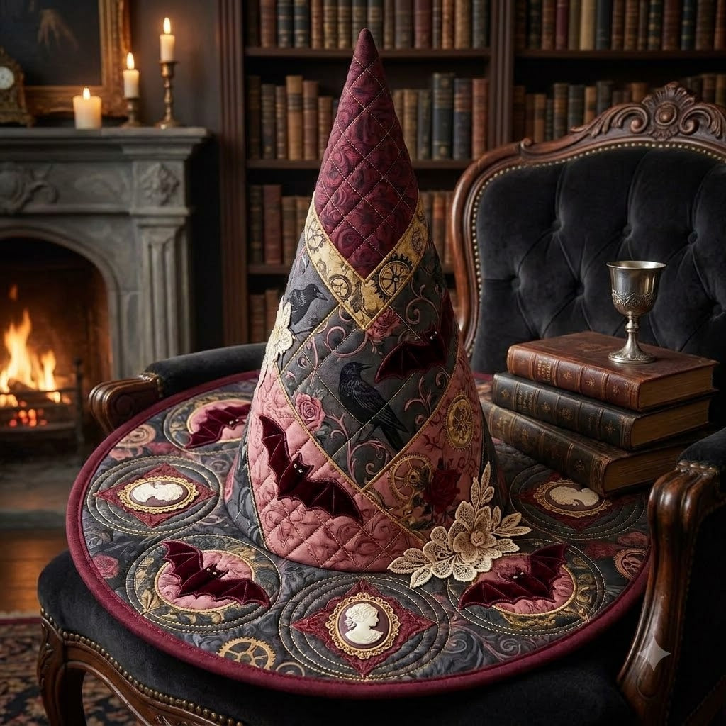 Gothic Raven Quilted Witch Hat