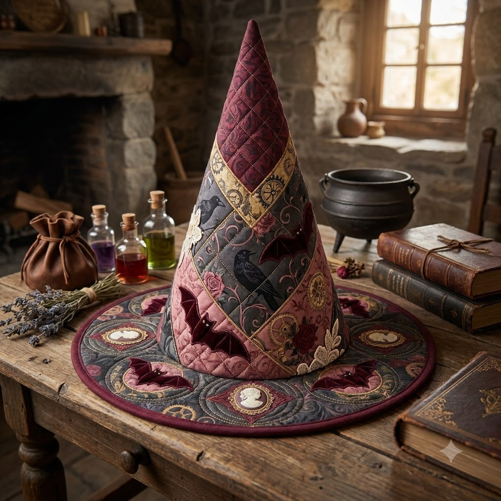 Gothic Raven Quilted Witch Hat