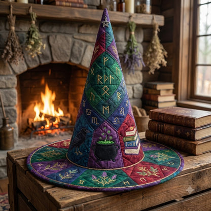 Nordic Rune Quilted Witch Hat