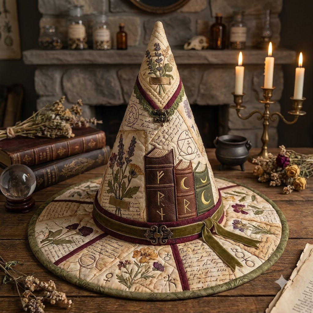 Chapeau de Sorcière Matelassé d'Apothicaire Herbal