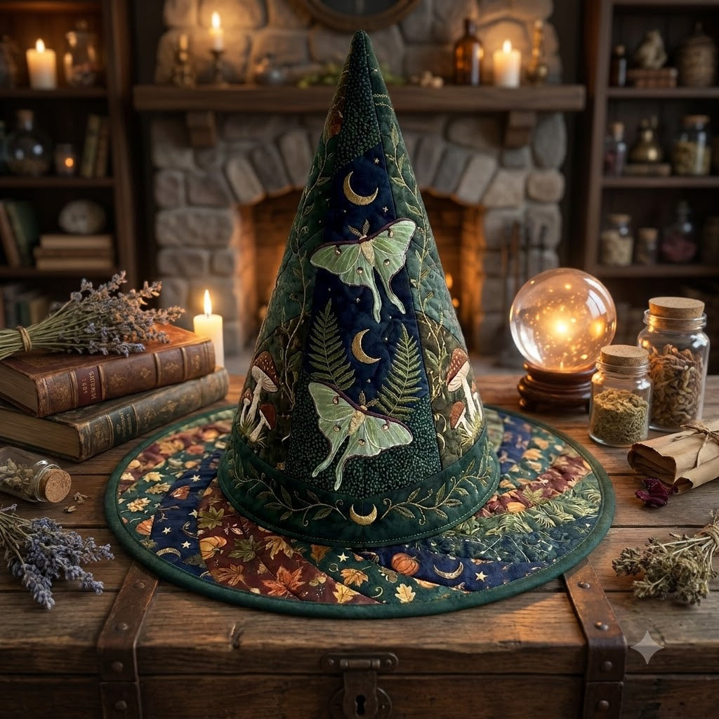 Luna Moth Quilted Witch Hat