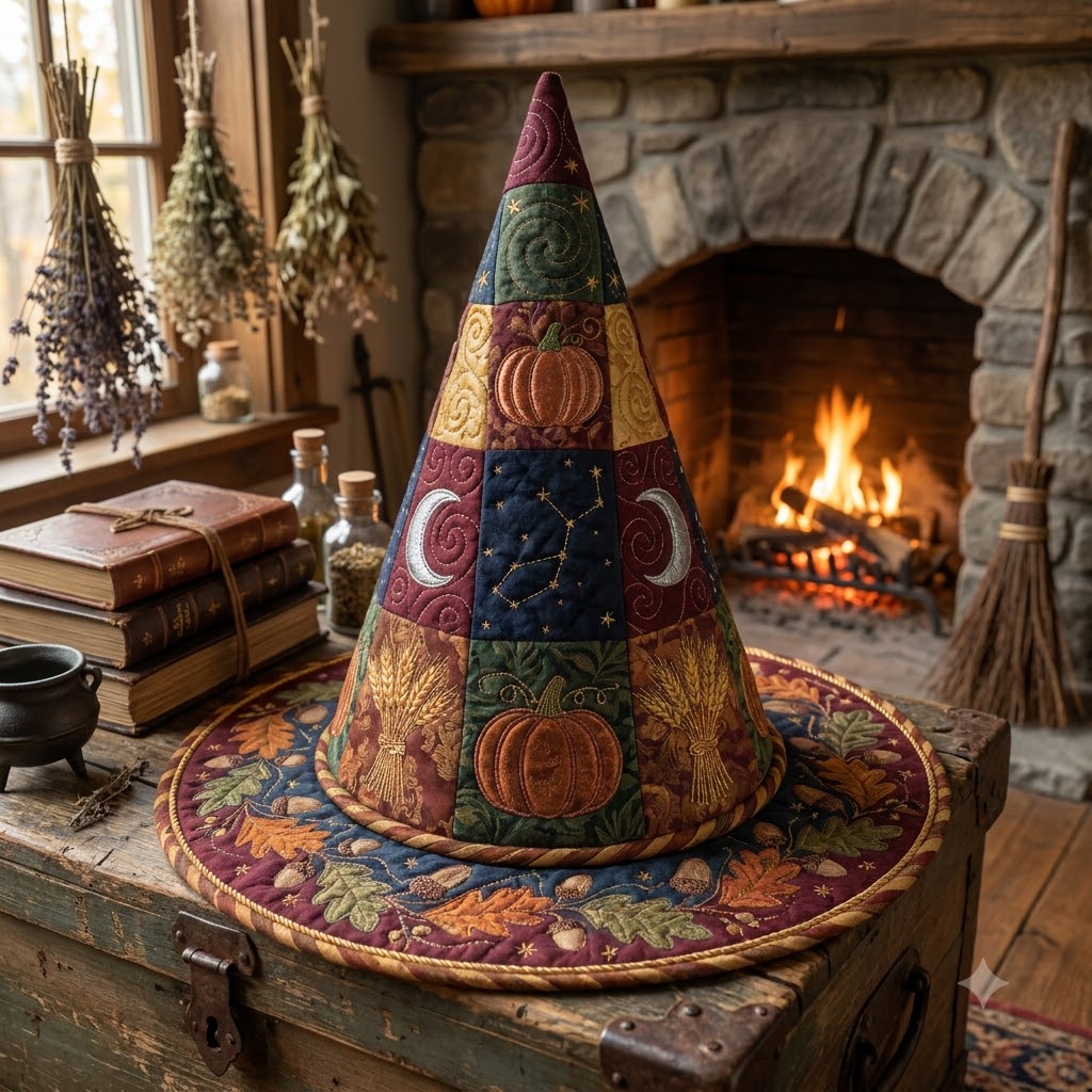 Harvest Pumpkin Quilted Witch Hat