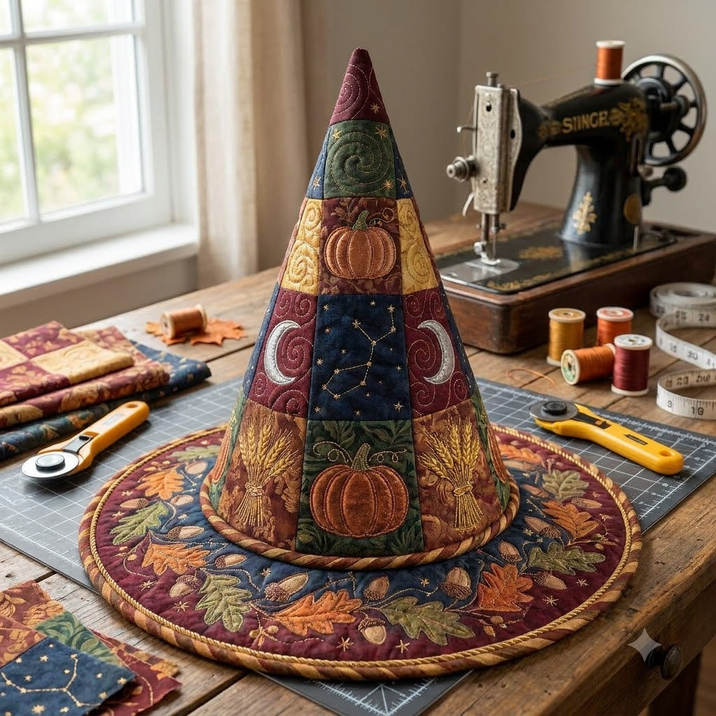 Harvest Pumpkin Quilted Witch Hat