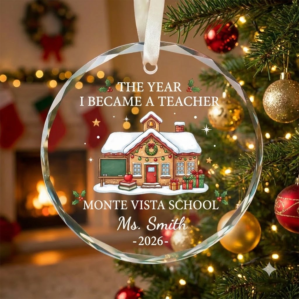 The Year I Became A Teacher Personalized Glass Ornament