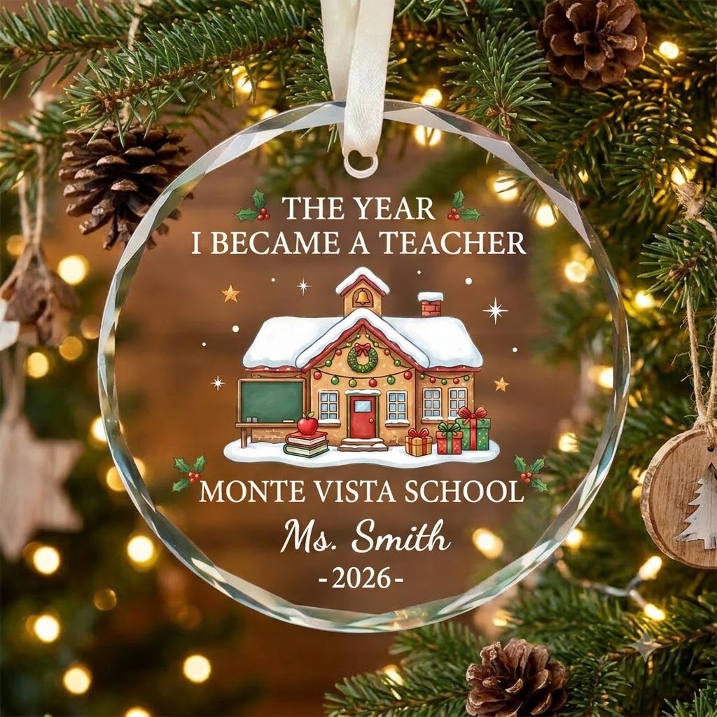 The Year I Became A Teacher Personalized Glass Ornament