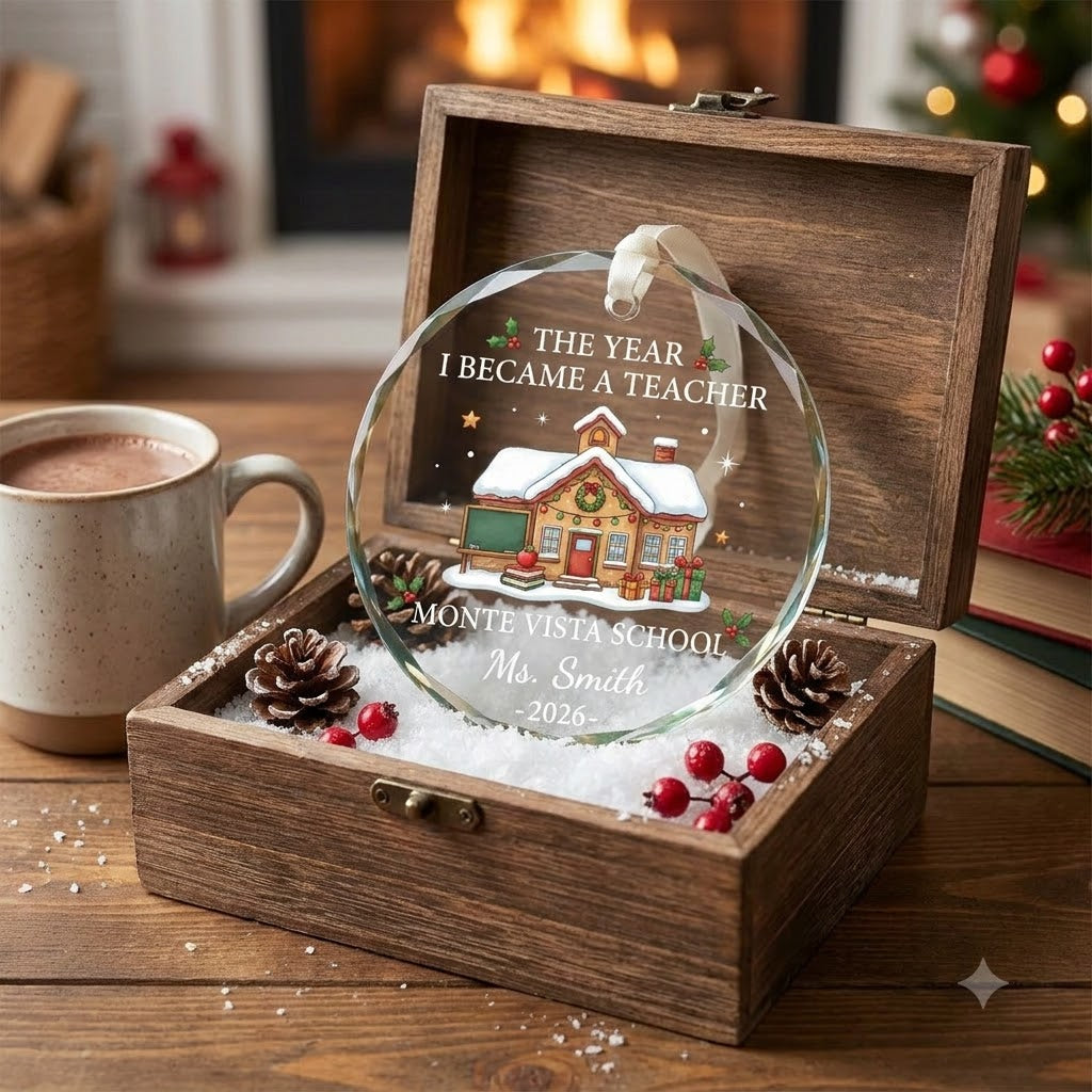 The Year I Became A Teacher Personalized Glass Ornament