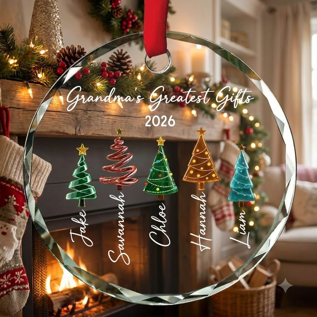 Personalized Grandma Glass Ornament, Custom Grandkids Names Christmas Gift, Grandma Gift 2026