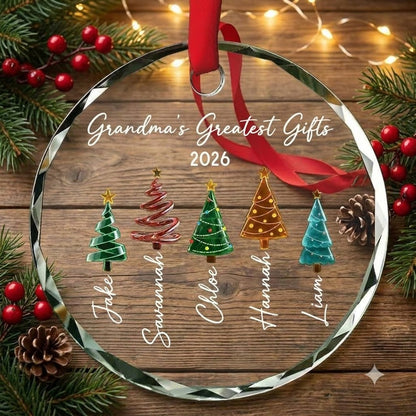 Personalized Grandma Glass Ornament, Custom Grandkids Names Christmas Gift, Grandma Gift 2026