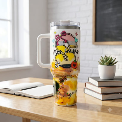 Personalized Teacher Pencil 40oz Tumbler with Handle, Custom Teacher Name Gift