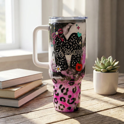 Personalized Teacher Initial 40oz Tumbler with Handle, Custom Name Teacher Gift